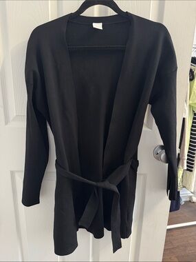 Lole Black Open-Front Belted Cardigan Sweater